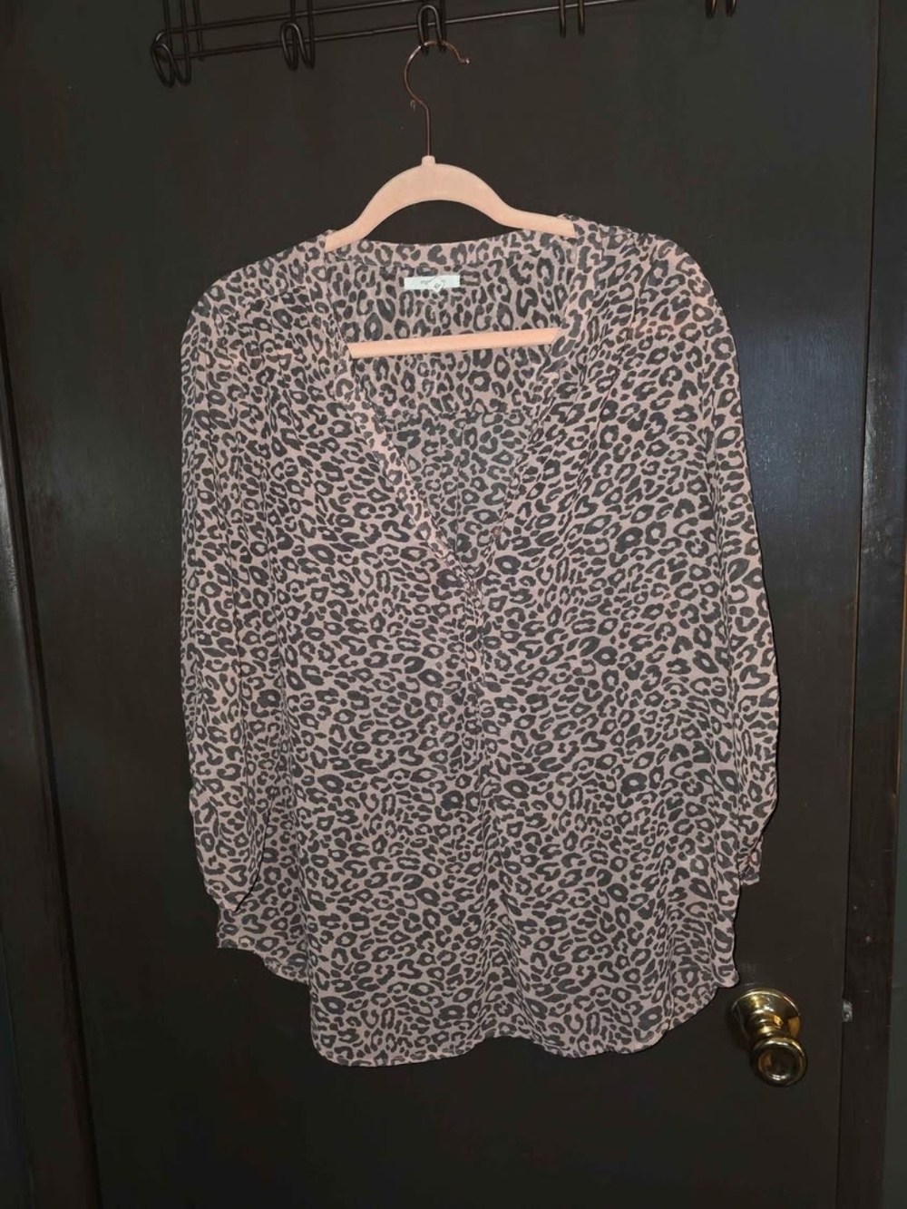 Maurices Taupe and Black Leopard Print V-Neck Blouse